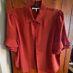 Frame Denim Burgundy Blouse with Ruffle Detail